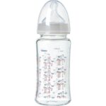 Korres Μπιμπερό Agali Γυάλινο Grey με Θηλή Σιλικόνης Αργής Ροής 0m+ 230ml